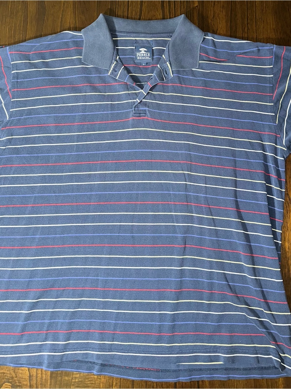 Pebble Beach Blue Striped Polo with Red & White Lines Large